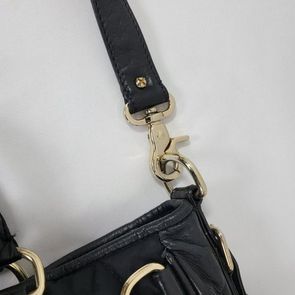 Rebecca Minkhoff Large Black Leather & Fabric Purse Bag Gold tone screw studs - Picture 6 of 16